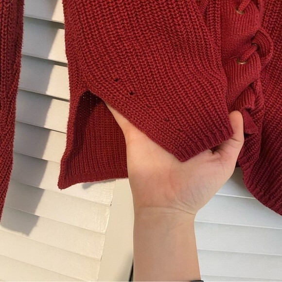 Forever 21 Plus Lace Up Red V Neck Holiday Slouchy Sweater 2XL - Picture 5 of 8